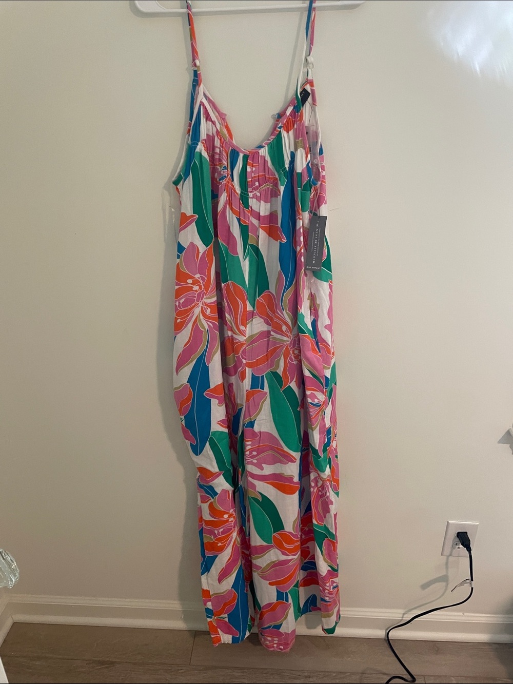 Lane Bryant Tropical Floral Wide-Leg Jumpsuit in Pink, Green & Blue